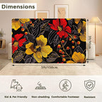 Black Floral Washable Living Room Area Rug, Low Profile Abstract Pattern, 3x5 Non-Slip Backing Carpet for Kitchen, Bedroom, Dining Room