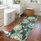 Lahome Floral Small Runner Rug - 2x5 Laundry Rug Runner Non-Slip Washable Soft RoomThrow Lightweight Hallway RCarpet ugs Indoor, Boho Blue Paisley Carpet for Bathroom Kitchen Entryway