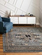 Unique Loom Taftan Collection Border Geometric Tribal Inspired Design Area Rug (8' 0 x 8' 0 Square, Gray/ Black)