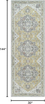 Bloom Rugs Washable Non-Slip 12 ft Runner - Yellow Traditional Medallion Runner for Entryway, Hallway, Bathroom, and Kitchen - Exact Size: 2.5' x 12'