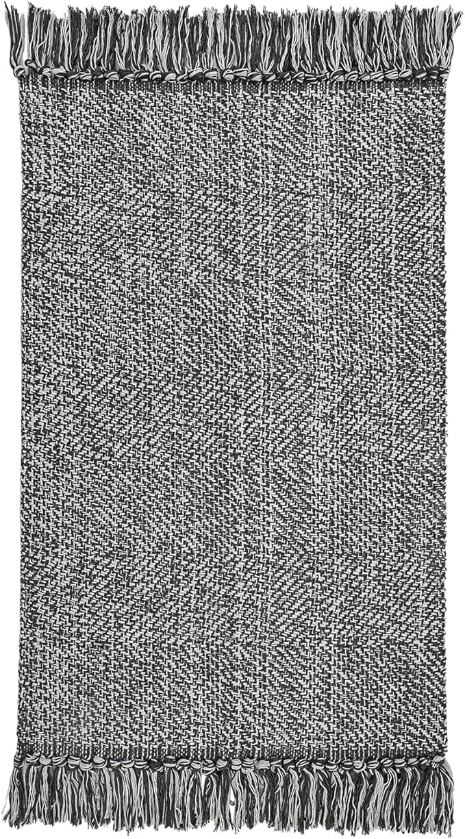 Collive Comfy Area Rug 4' x 6', Grey/Cream Woven Cotton Bedroom Rugs, Modern Indoor Accent Rug Floor Carpet with Tassel for Living Room, Nursery Room, Dining Room, Bedside, Office, Patio Decor
