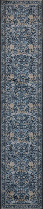 Washable Runner Rug 2x10: Vintage Boho Floral Carpet Runners for Hallway Entryway Non-Slip - Soft Botanical Low Pile Thin Mat for Kitchen Bathroom Bedroom Laundry Floor Decor - Slate Blue