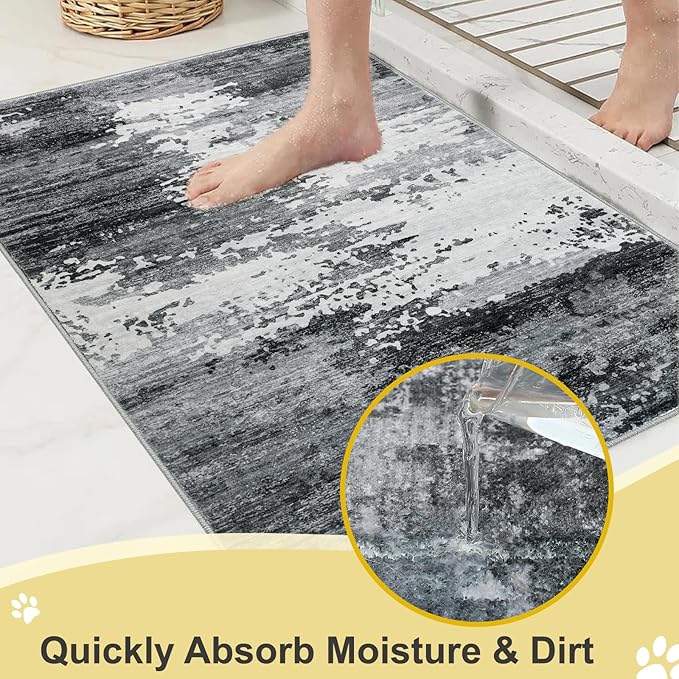 COMSLE Door Mat Soft Absorbent Indoor Front Entryway Rug Machine Washable Entrance Mats for Muddy Paws Non Slip Throw Rugs 32" x 48" Doormat for Inside Foyer Bedroom - Gray
