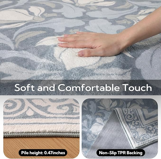 SOULFUL Medium Pile 4x6 Rugs for Living Room - Cozy Soft Underfoot Area Rug - Greige Boho Floral - Washable Non-Slip - Perfect for Bedroom Kids Room Under Dining Table Office