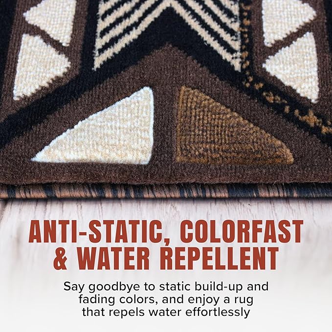 YHSF South West Native American Area Rug C318 - Easy Clean, Thick, Soft, Durable Native Tribal American Indian Inspired Rug for Bedroom/Living Room and More - Chocolate Brown, 5 Feet x 7 Feet
