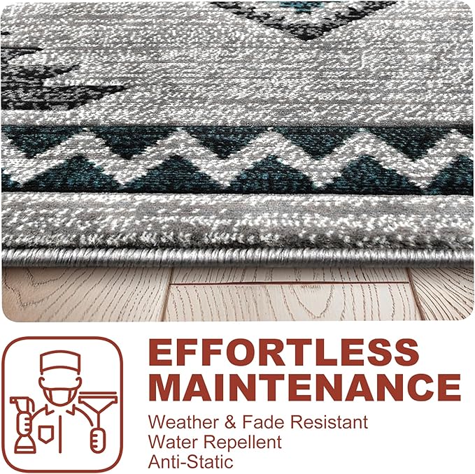 YHSF South West Native American Rug Ritz – Native Tribal American Indian Inspired Rug - Living Room, Bedroom, Hallway, Entryway & High-Traffic Area Rugs - Washable - Soft - Steel, 5 Feet x 7 Feet