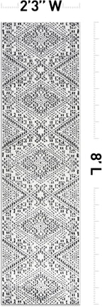 Rugshop Boho Cream Tribal Area Rug Modern Indoor Carpet for Living Room, Bedroom, or Entryway – Non-Shedding, Low Pile Geometric Design 2' 3" x 8'