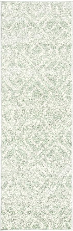 SAFAVIEH Adirondack Collection Runner Rug - 2'6" x 6', Green & Ivory, Modern Diamond Distressed Design, Non-Shedding & Easy Care, Ideal for High Traffic Areas in Living Room, Bedroom (ADR131Y)