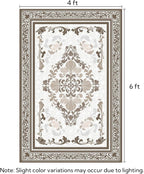 SOULFUL Medium Pile 4x6 Rugs for Living Room - Soft Foot Feel Area Rug - Brown Boho Floral - Washable Non-Slip - Perfect for Bedroom Kids Room Under Dining Table Office