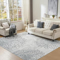 WITSHOCK 7x10 Washable Rug for Living Room,Modern Floral Distress Print Pattern Area Rugs,Stain Resistant with Non Slip Backing Carpet for Dining Room,Bedroom & Home Decor,Grey White