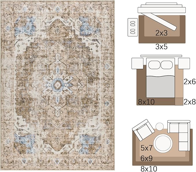 jinchan Kelda Runner Rug 3x7 Washable Rug Soft Hallway Runner Indoor Vintage Print Floor Cover Retro Distressed Lightweight Non-Slip Thin Carpet for Bathroom Kitchen Living Room Bedroom Brick Red