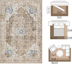 jinchan Kelda Area Rug 6x9 Washable Living Room Rug Vintage Soft Indoor Large Floor Cover Retro Distressed Mat Accent Lightweight Non-Slip Thin Carpet for Kitchen Bathroom Bedroom Brick Red