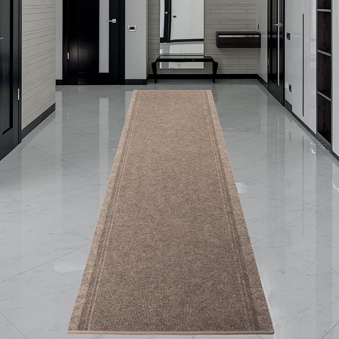 English Home Custom Size Anti Slip Striped Design Light Weight Durable TPR Backing Thin Pile Runner Rug (26" x 50')