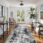 4x10 Wide Washable Runner Rug: Easy-to-Clean Runners for Hallway Entryway Kitchen Bedroom Living Room - Stain and Water Resistant Rugs with Non-Slip Backing - Soft Low-Pile Carpet Black Grey