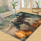 Dinosaurs Rugs for Bedroom - 5x7 Area Rug - Flame Dinosaurs Rugs for Living Room, Forest Landscape Rug, Washable Home Decor Carpet
