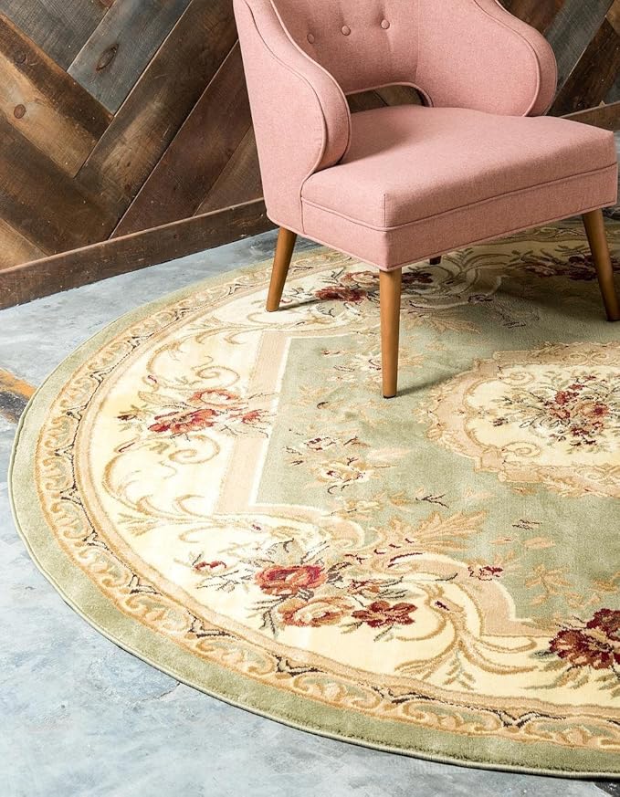 Unique Loom Versailles Collection Traditional Classic Floral Motif Area Rug (4' 0 x 4' 0 Square, Green/ Ivory)