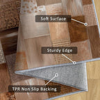 Patchwork Rug, Washable 5x6 Rug for Living Room, Geometric Brown Patterned Indoor Carpet, Patchwork Decor for Home, Bedroom, Soft Non Slip Thin Design FER7