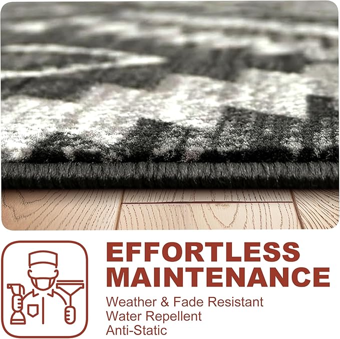 YHSF South West Native American Rug Ritz – Native Tribal American Indian Inspired Rug - Living Room, Bedroom, Hallway, Entryway & High-Traffic Area Rugs - Washable - Soft - Dark Grey, 2 Feet x 3 Feet