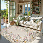 Lahome Boho Floral Beige Washable 5x7 Area Rugs for Living Room, Non Slip Rugs for Bedroom, Indoor Throw Dining Room Carpet for Under Table Entryway Kitchen Office(Beige,5x7)