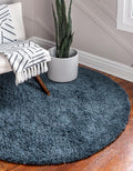 Unique Loom Davos Shag Collection Area Rug - Solid (10' Round, Marine Blue)
