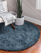 Unique Loom Davos Shag Collection Area Rug - Solid (10' Round, Marine Blue)