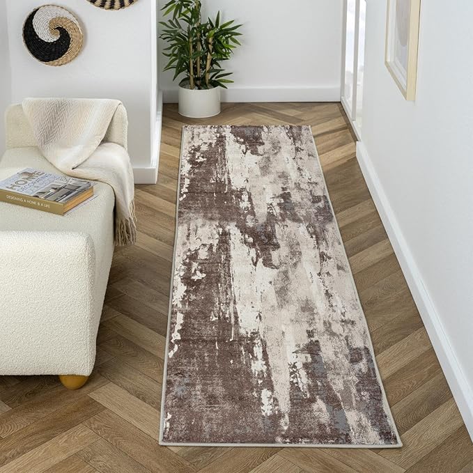 LUXE WEAVERS Euston Collection 7681 Brown 2x7 Modern Abstract Area Rug