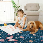 GarveeHome Washable Floral Area Rug 5x7 for Living Room Non Slip Bedroom Rug Soft Stain Resistant Large Dining Room Throw Carpet Low Pile Blue Bow Rugs Butterfly Flower Carpet for Nursery Entry, 5x7