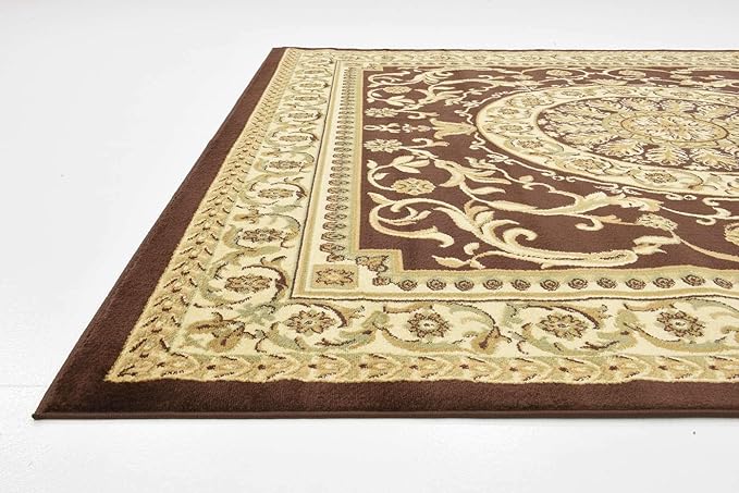 Unique Loom Versailles Collection Traditional Classic Medallion Floral Motif Area Rug (8' 0 x 8' 0 Square, Brown/ Ivory)