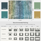 Kokia Abstract Area Rugs 6x9 Boho Washable Distressed Retro Indoor Floor Rug Multicolor Low Pile Non-Slip Non-Shedding Blue Carpet Bedroom Living Room Dining Room, Oslo Teal