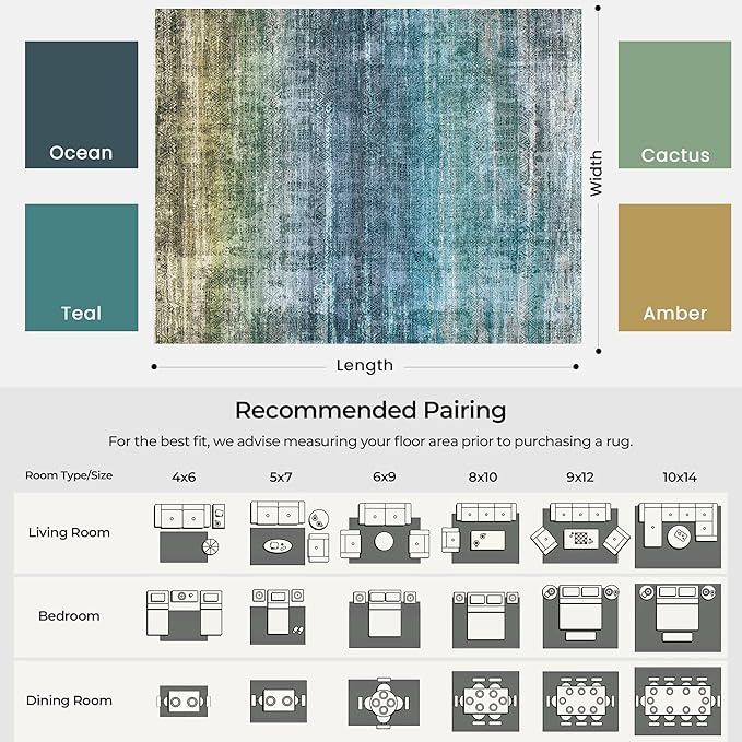 Kokia Abstract Area Rug Living Room 5x7 Colorful Washable Large Rug Bedroom Living Room Under Dining Table Soft Non Slip Stain Resistant Blue Carpet Room Decor, Oslo Teal