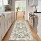 Enkor Runner Rugs for Hallway, 2.6x8 Washable Soft Non Slip Floor Rugs for Kitchen, Modern Mat for Living Room Bedroom Entryway Orange & Blue