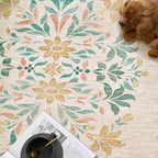 jinchan Round Rug 5ft Area Rugs Vintage Floral Distressed Design, Machine Washable Soft Non-Slip Low-Pile Ultra-Thin Circle Rug for Entryway Living Room Dining Room Bedroom (5' Round, Apricot Multi)