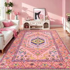 SERISSA Area Rugs 5X7 Nursery Rug for Baby Girl, Washable Non-Slip Boho Rug for Living Room, Ultra Soft Cute Fuchsia Pink Rugs for Bedroom Playroom Kids Room Dining Room Office Dorm Decor