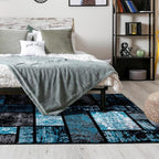 LUXE WEAVERS Modern Geometric Squares 10007 Turquoise 2x7 Area Rug