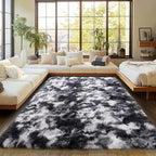 Plush Rugs for Living Room Shaggy Soft Area Rug High Pile Fuzzy Rug Non-Slip Indoor Floor Carpet Plush Area Rugs for Living Room Tie Dye Black White 9x12