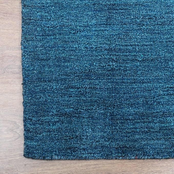 Hand Knotted Loom Wool ECO-Friendly Area Rugs - 2'6''x6', Runner, Blue Color, Solid Plain Design, High Pile Thick Handmade Anti Skid Area Rugs for Living Room, Bed Room (L00111)