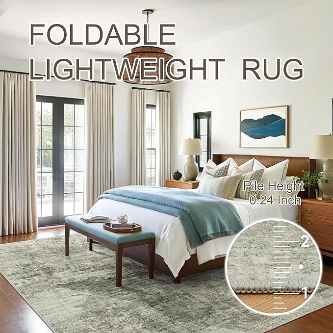 Abstract Rug 5x7 Machine Washable Area Indoor Green Black Low Pile Non-Slip Foldable Thin Accent Rugs for Bedroom Living Room Dining Room