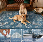 Moynesa Animal Area Rugs 5x7, Washable Luxurious Vintage Boho Blue Area Rug for Bedroom Living Room Dining Room Office Playroom, Farmhouse Low Pile Soft Non-Slip Carpets for Indoor