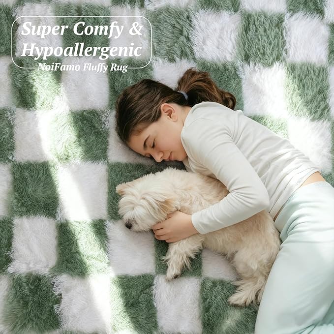 8x10 Area Rugs for Living Room Bedroom, Soft Fluffy Shaggy Bedside Rug, Indoor Floor Carpet for Kids Playroom, Dorms, Nursery Rooms, Home Decor (Green & White 8'x10')