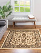 Unique Loom Sialk Hill Collection Area Rug - Washington (5' Square Ivory/Black)