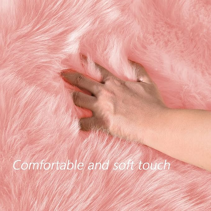 Latepis 3x4 Area Rug, Faux Fur Sheepskin Rug for Living Room, Fuzzy Rugs for Teen Girls Bedroom, Luxury Room Decor, Fluffy Pink Rug, Rectangle
