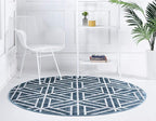 Rugs.com Lattice Trellis Collection Rug – 8 Ft Round Blue Low-Pile Rug Perfect for Kitchens, Dining Rooms