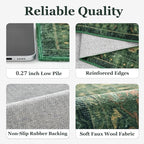 Dark Green 3x4 Rugs for Entryway Indoor, Distressed Medallion Door Mat Indoor Entrance, Washable Non Slip Low Pile Thin Small Carpet Rug for Kitchen/Bedroom/Bathroom/Laundry Room