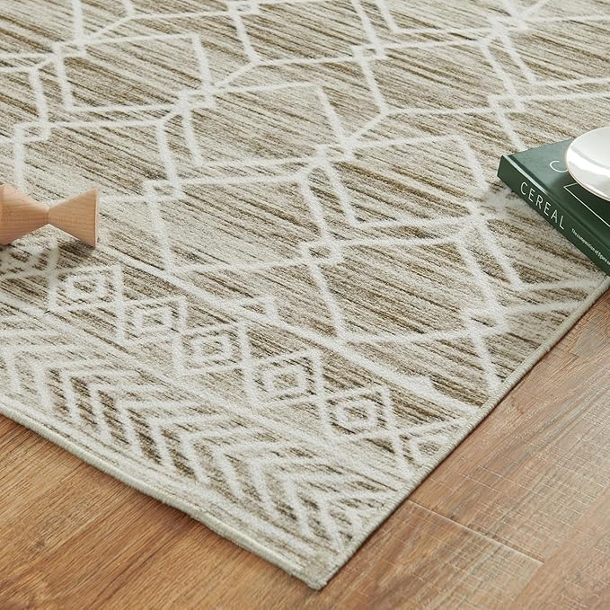 jinchan Moroccan 4x6 Area Rugs for Bedroom - Machine Washable Soft Modern Geometric Stain Resistant Non-Slip Ultra-Thin Low-Pile Carpet for Living Room Kitchen Dining Room (4x6ft, Taupe)
