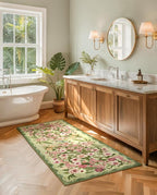 Floral Runner Rug 2x6 - Washable Vintage Bedroom Runner Rug Low Pile Non-Slip Carpet for Entryway Hallway, Laundry, Bathroom, Kitchen - Soft, Stain Resistant Indoor Area Rug - Green
