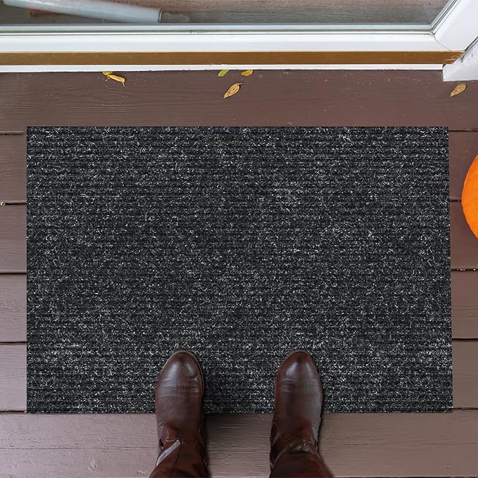Ottomanson Mud Mat 3' x 3'11" Entryway Rug - Non-Slip Scraper Doormat for Muddy Paws, Dirt Trapping Indoor/Outdoor Mat for High-Traffic Areas, Kitchen, Garage, Patio, Black