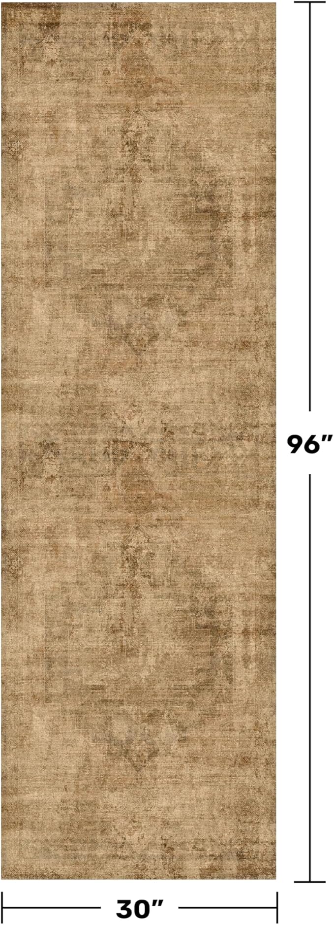 2'6"x8' Brown and Gold Kitchen Runner Rugs Non Skid Washable - 8ft Long Rugs for Hallway, Vintage Abstract Design Entryway Carpet, Neutral Dark Farmhouse Medallion Decor