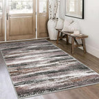 Modern Abstract 4x6 Living Room Washable Rug Non-Slip Soft Bedroom Area Rug Dark Light Brown White Thin Print Faux Wool Floor Carpet Throw Rugs for Nursery Playroom Dining Room Indoor Office