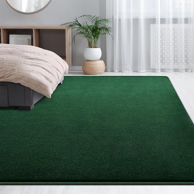 Large Area Rugs for Living Room Bedroom, 4x6 Feet Dark Green Rug, Minimalist Modern Shag Rug, Soft Thick Memory Foam Indoor Carpet, Non-Slip Washable Rug for Boys Girls Dorm Nursery Room Home Decor