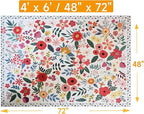 Floral Rug 4x6 Vintage Print Rug Washable Low Pile Living Room Non Slip Carpet for Bedroom, Farmhouse, Dining Room